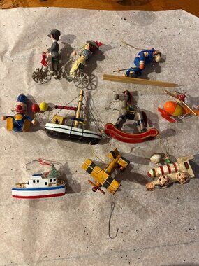 Set of Nine Wooden Christmas Ornaments